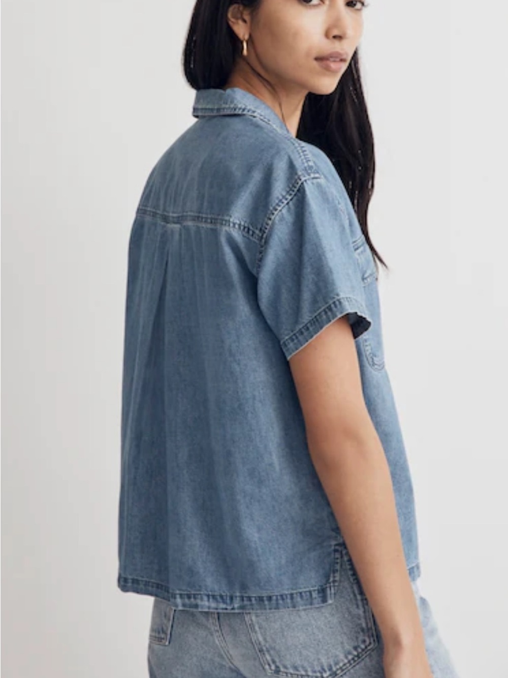 Madewell Denim Chambray Button-Up Short Sleeve Top Women’s XXS Fall